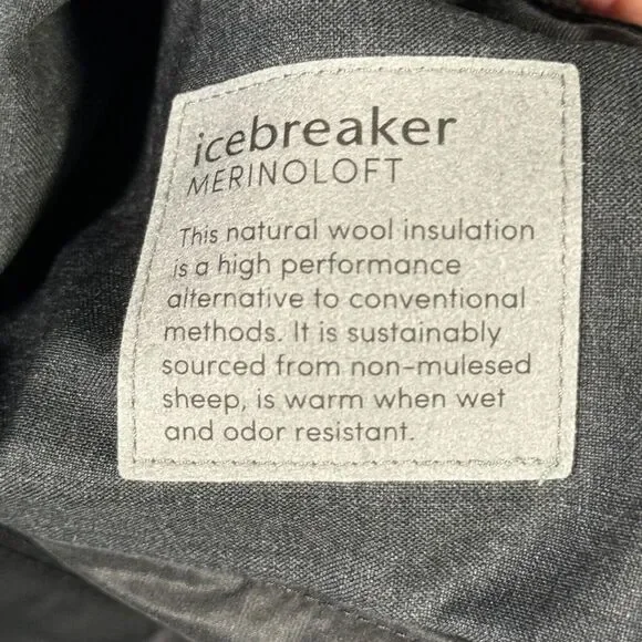Icebreaker Jacket Men Small Black Merinoloft Quilted Full Zip Puffer Embroidered